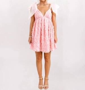 NEW ITEM DITTO tie straps 3d petal babydoll dress in peach pink